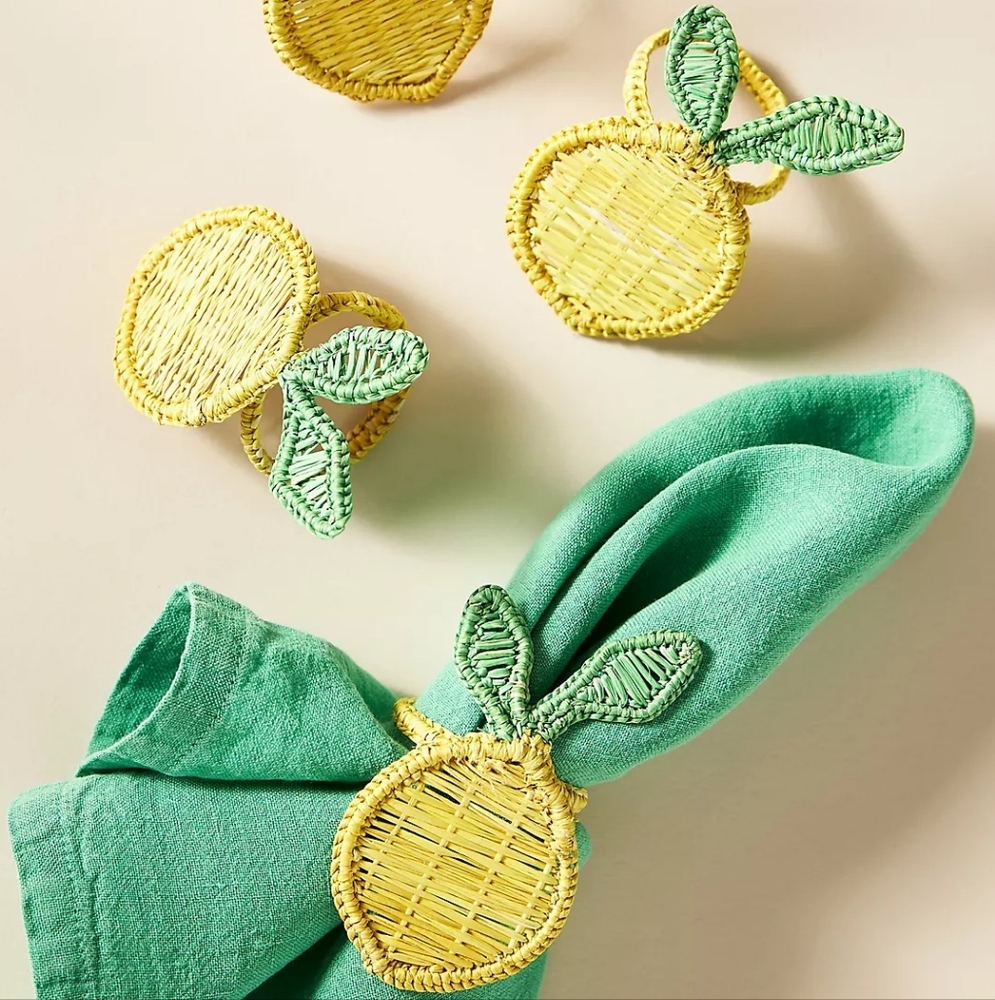 🌼 NWOT handwoven lemon napkin rings, set of 4